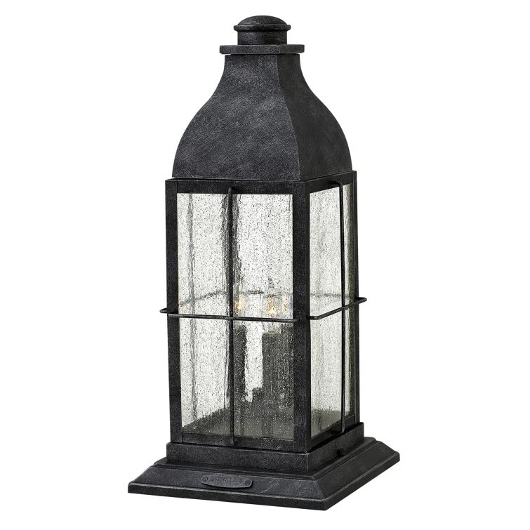 Greystone 3-Light Outdoor Pier Mount Lantern with Clear Seedy Glass