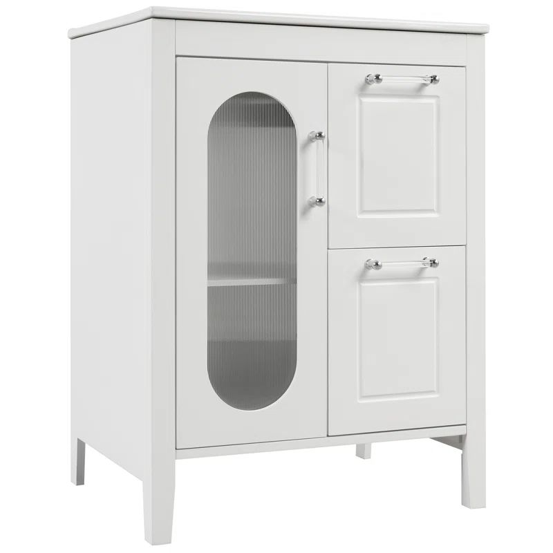 White Ceramic Sink Bathroom Vanity with Adjustable Shelf and Drawers