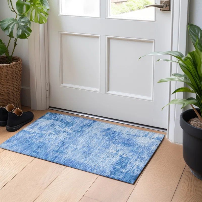 Navy Abstract Synthetic Rectangular Washable Rug 20" x 30"