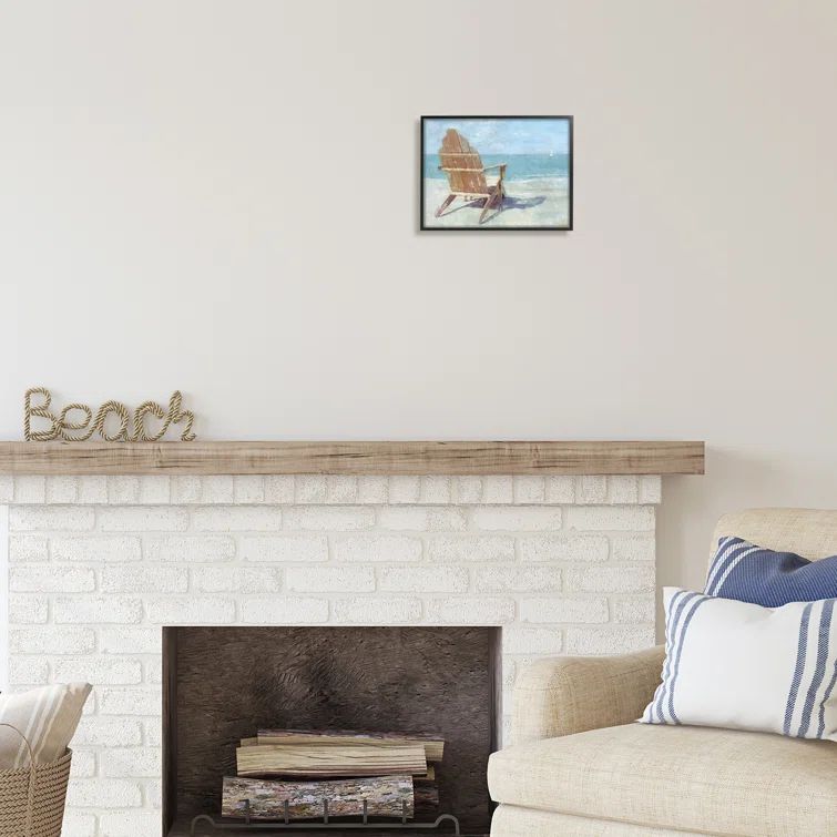 Beach Chair Coastal Canvas Print with Black Frame, 14 x 11