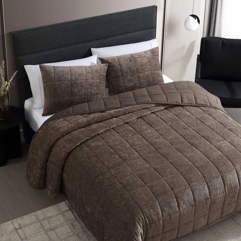 Chocolate Brown Reversible Chenille King Quilt Set