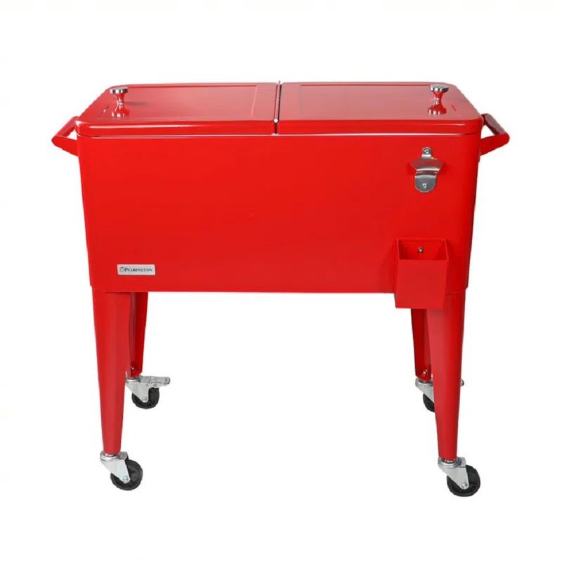 Red Metal 80-Quart Rolling Outdoor Cooler with Chrome Handle