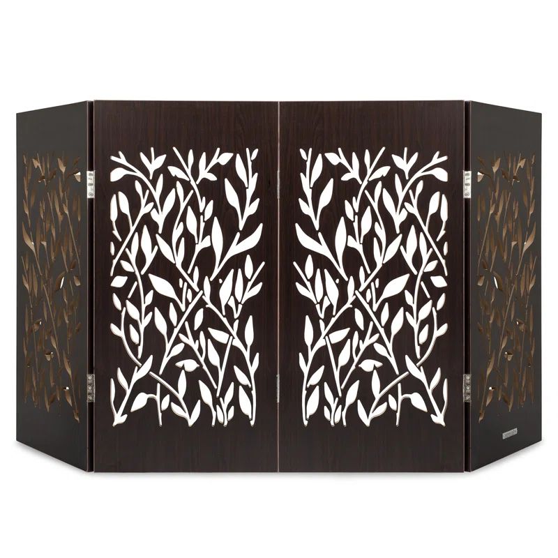 Walnut Vines Carved Wood Freestanding Pet Gate