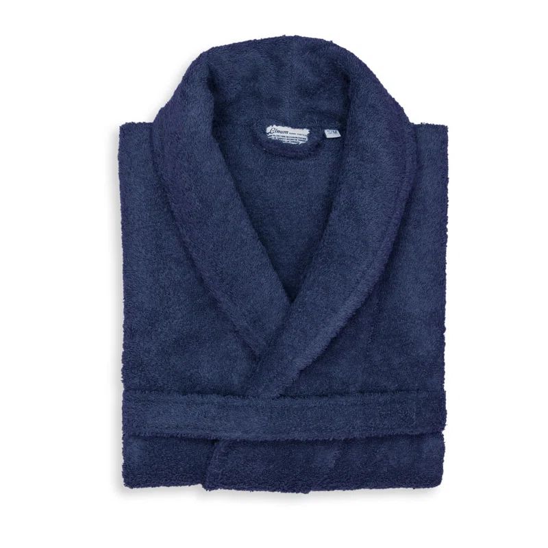 Navy Cotton Terry Cloth Unisex Bathrobe with Sash Closure