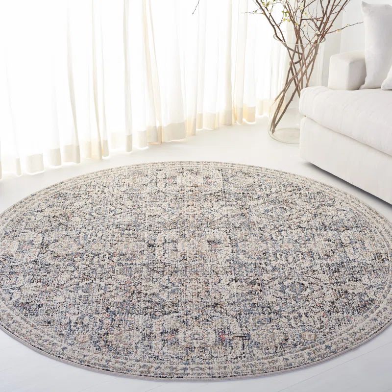Serene Ivory & Navy Round Wool-Blend 79" Area Rug