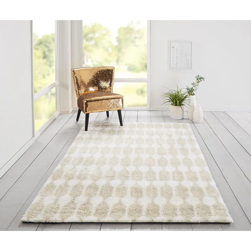 Taupe and White Hand-Tufted Synthetic Shag Rug, 8' x 10'