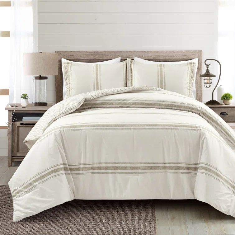 Farmhouse Stripe King Cotton Comforter and Sham Set in Neutral