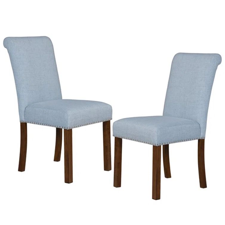 Aubrey Light Blue Upholstered Parsons Side Chair with Wood Legs