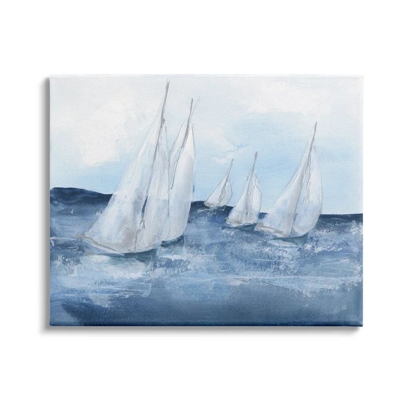 Large Blue and White Sailboats Canvas Wall Art