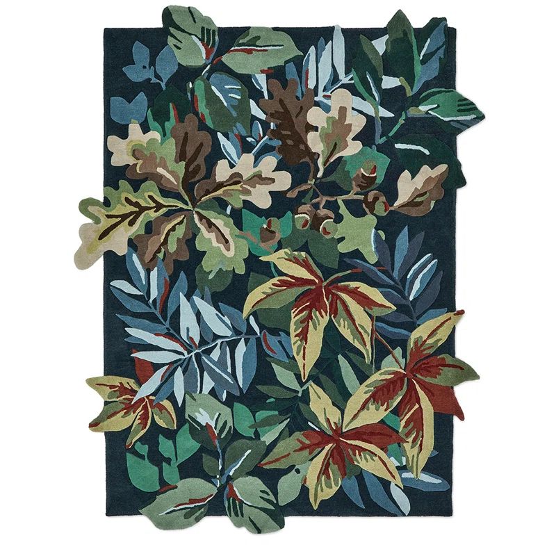 Handmade Blue Floral Wool Tufted Rectangular Rug
