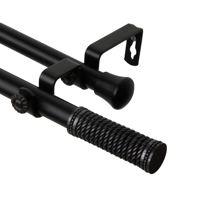 Black Adjustable Steel Double Curtain Rod with Threaded Finial