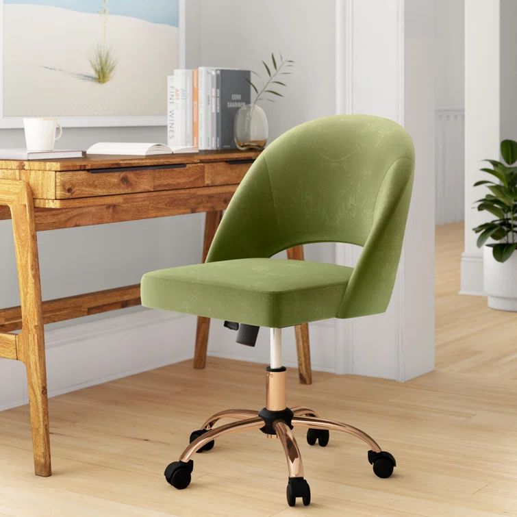 Green Fabric Office Chair with Rose Gold Base