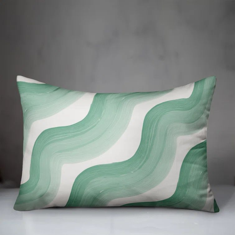Green Striped Reversible Indoor/Outdoor Polyester Throw Pillow 14" x 20"