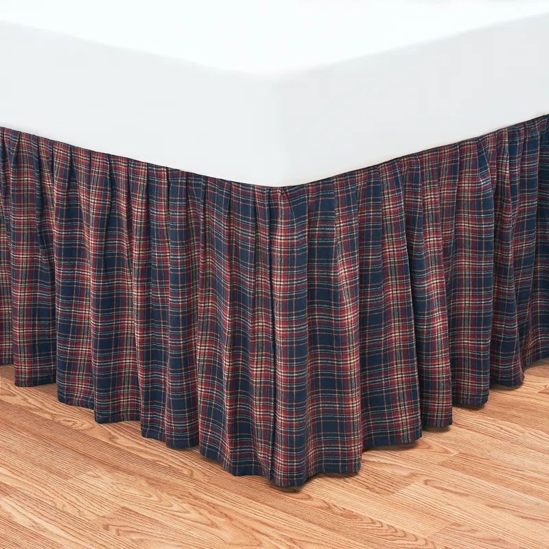 Gibson Plaid Red and Green Cotton King Bed Skirt