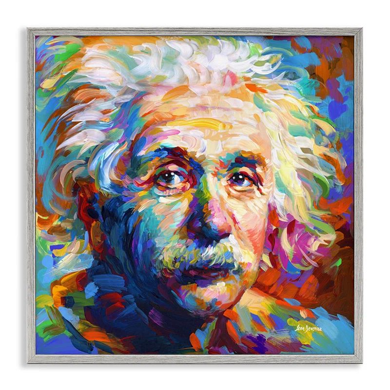 Colorful Abstract Canvas Portrait with Gray Frame, 24 x 24