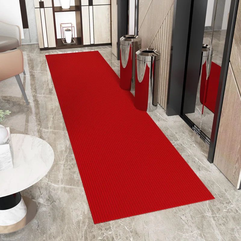 Red Non-Slip Synthetic Runner Rug for Hallways