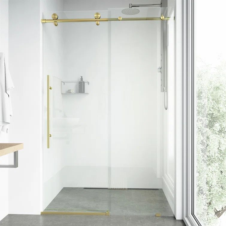 Matte Brushed Gold Frameless Sliding Shower Door with Clear Glass