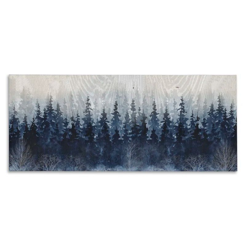 Rustic Blue Forest Tree Line Canvas Wall Art, 40 x 17