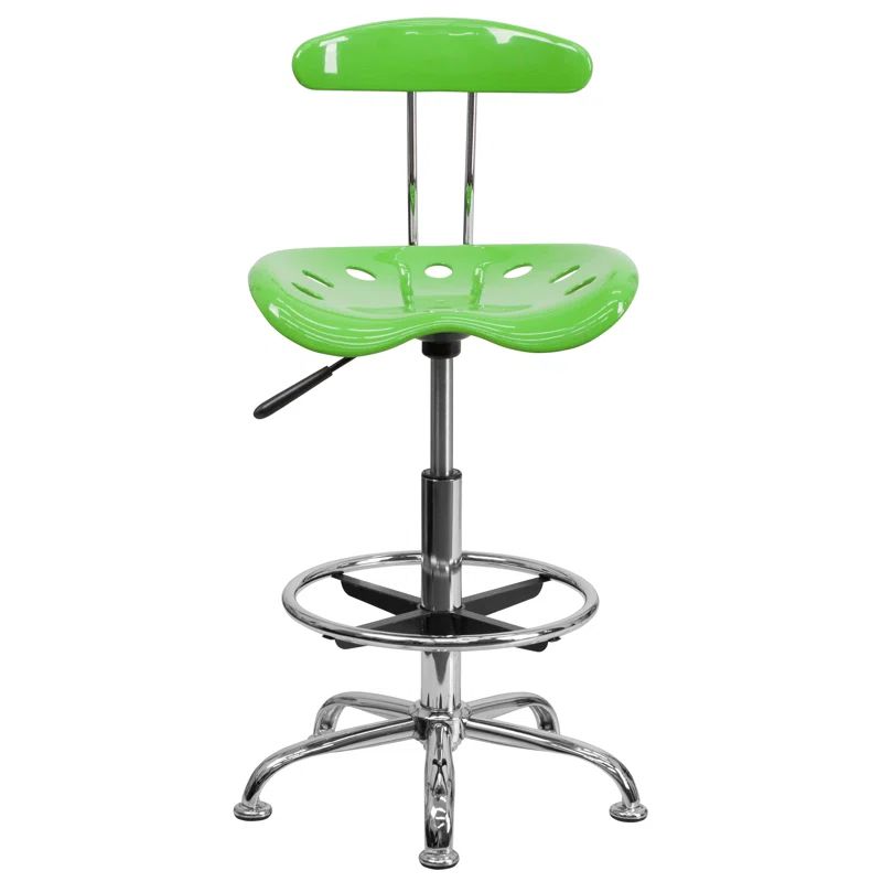 Vibrant Apple Green and Chrome Adjustable Drafting Stool with Tractor Seat