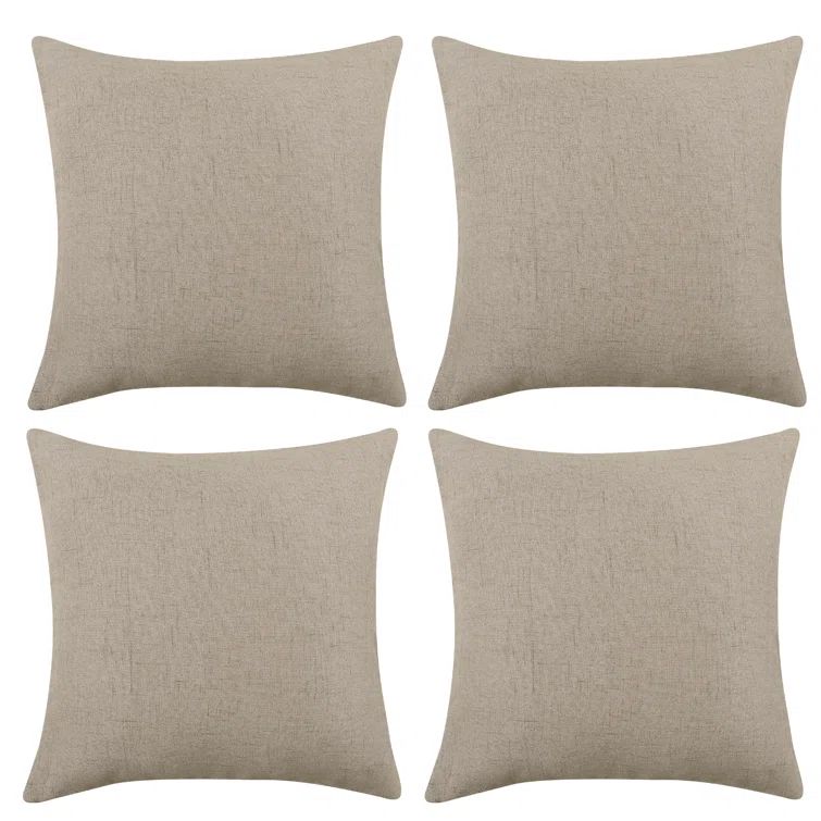 Set of 4 Light Flax Faux Linen Throw Pillow Covers with Invisible Zipper