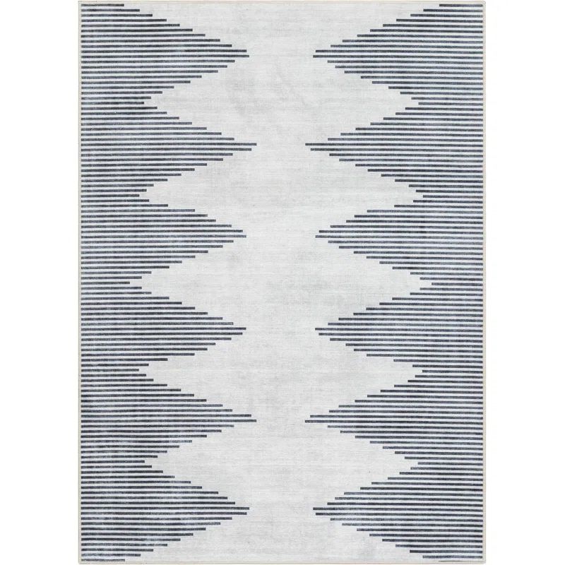 Ivory and Gray Synthetic Flat Woven Washable Area Rug, 8' x 10'