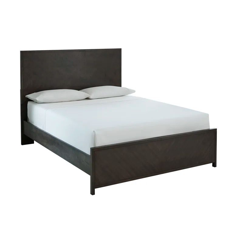 Walnut Finish King Wood Frame Bed with Headboard