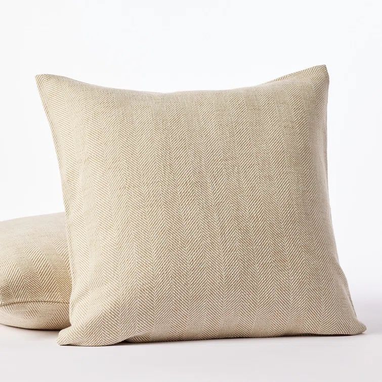 Praline Herringbone Organic Cotton Square Throw Pillow
