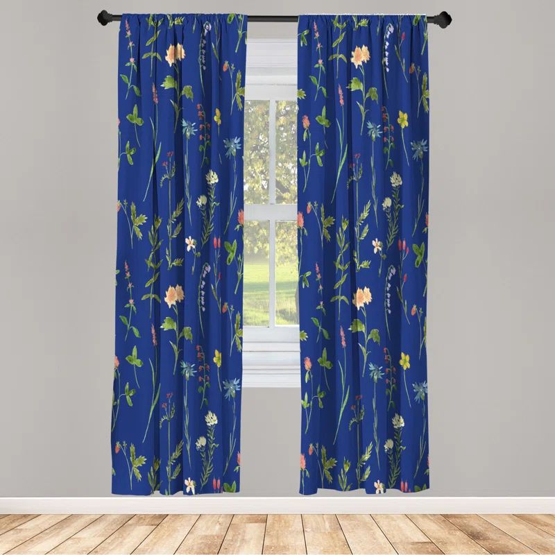 Ambesonne Microfiber Floral Semi-Sheer Rod Pocket Curtain Panels (Set of 2)