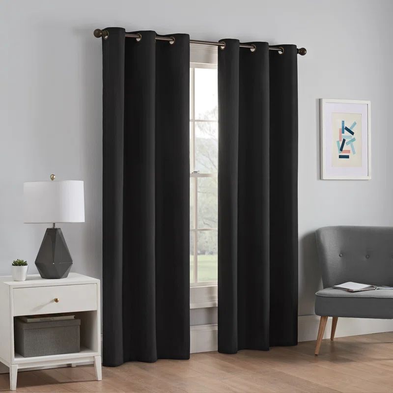 Black Polyester Blackout Grommet Window Curtain Panel, 42" x 63"