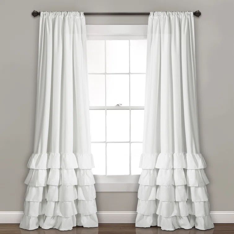 White Polyester Ruffled Light-Filtering Rod Pocket Curtain Panels, 40"W x 84"L