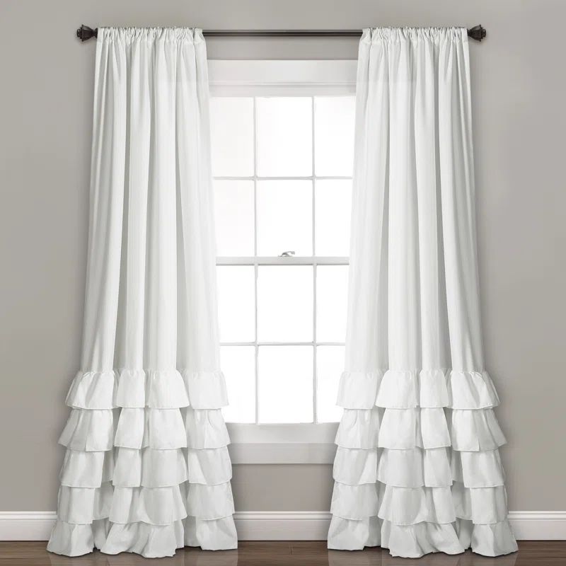 White Polyester Ruffled Light-Filtering Rod Pocket Curtain Panels, 40"W x 84"L
