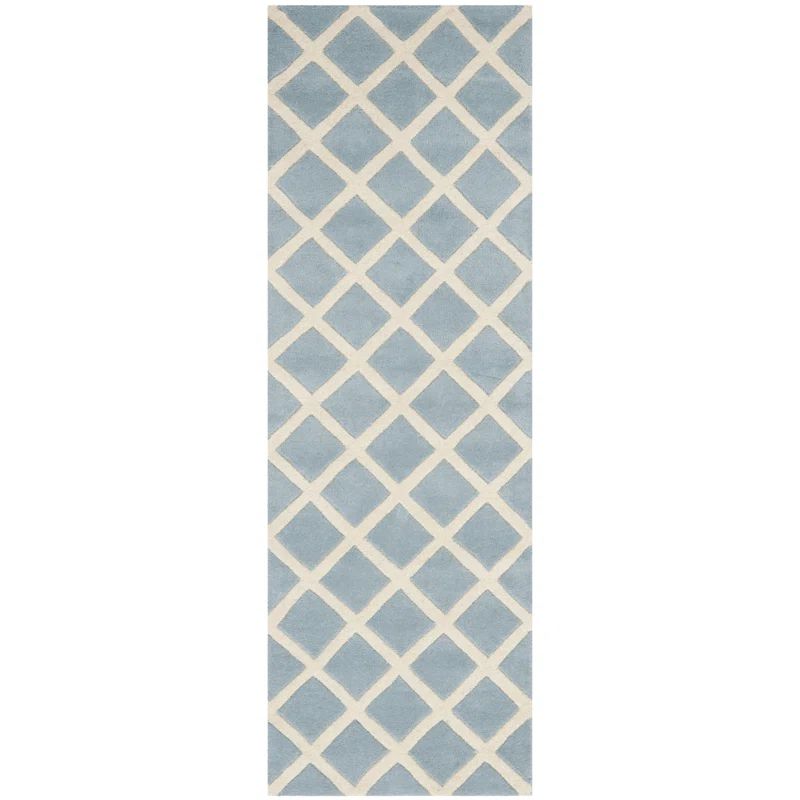 Hand-Tufted Blue and Ivory Wool Runner Rug