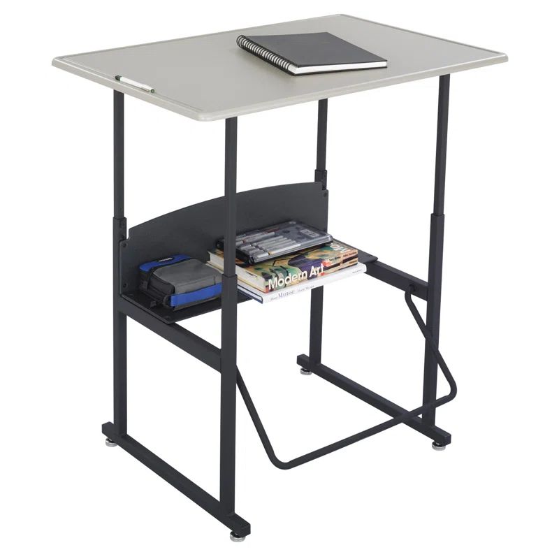ErgoActive Black Steel Adjustable Height Standing Desk with Pendulum Footrest