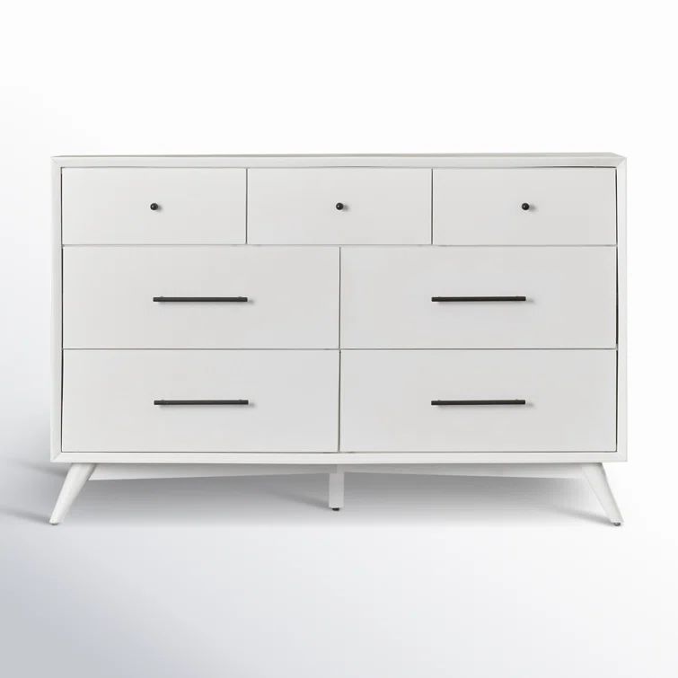 Flynn Mid-Century Modern White Mahogany 7-Drawer Dresser