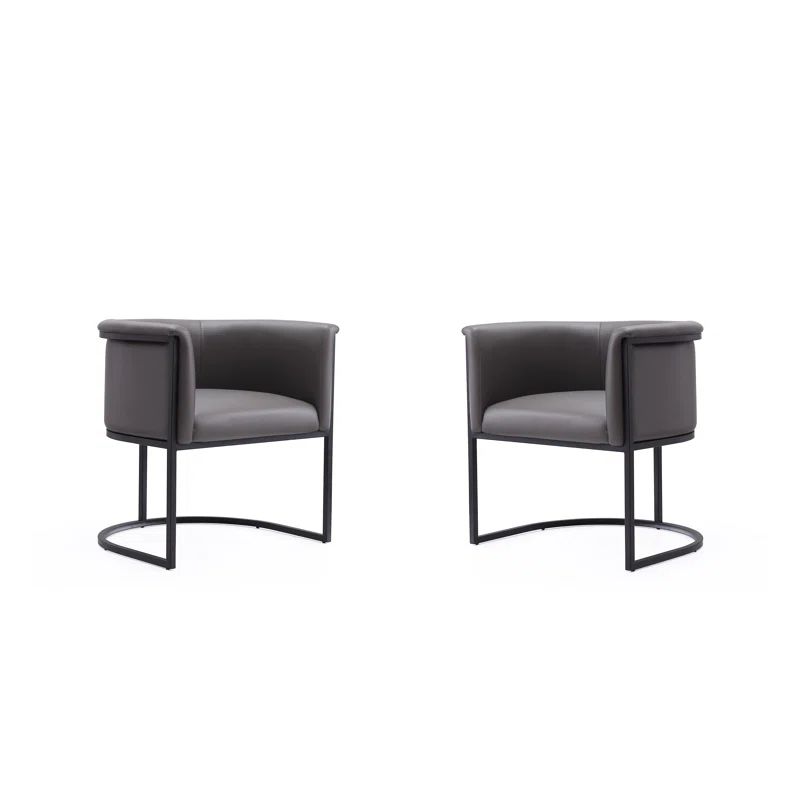 Pebble Faux Leather Upholstered Dining Arm Chair with Metal Frame, Set of 2