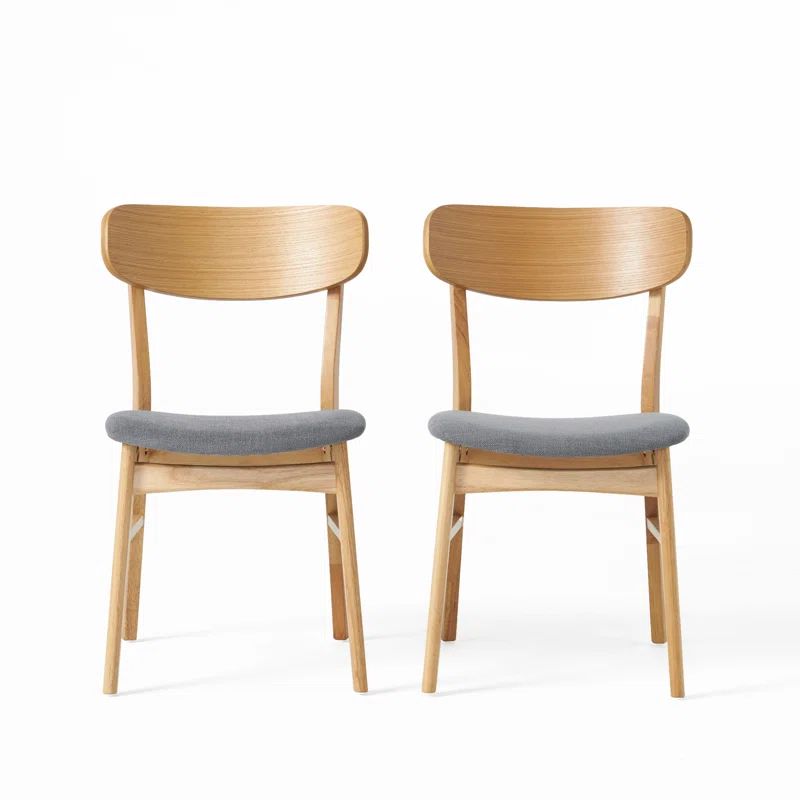 Set of 2 Dark Gray Upholstered Oak Dining Chairs