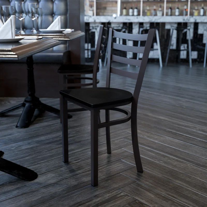 High Ladderback Side Chair in Mahogany and Black Metal