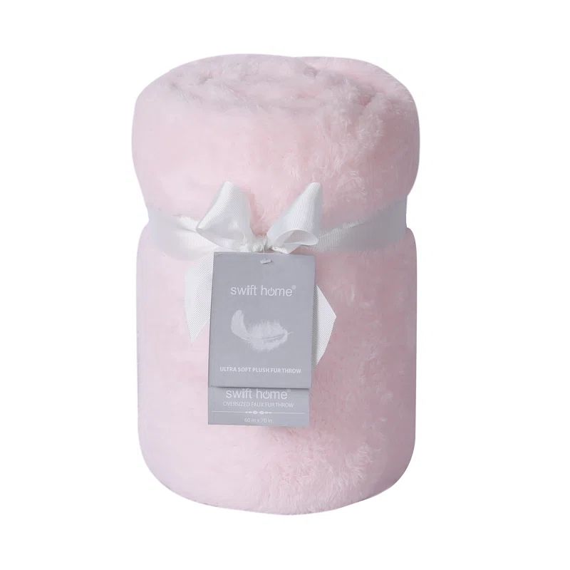 Blush Oversized Faux Fur Reversible Throw Blanket