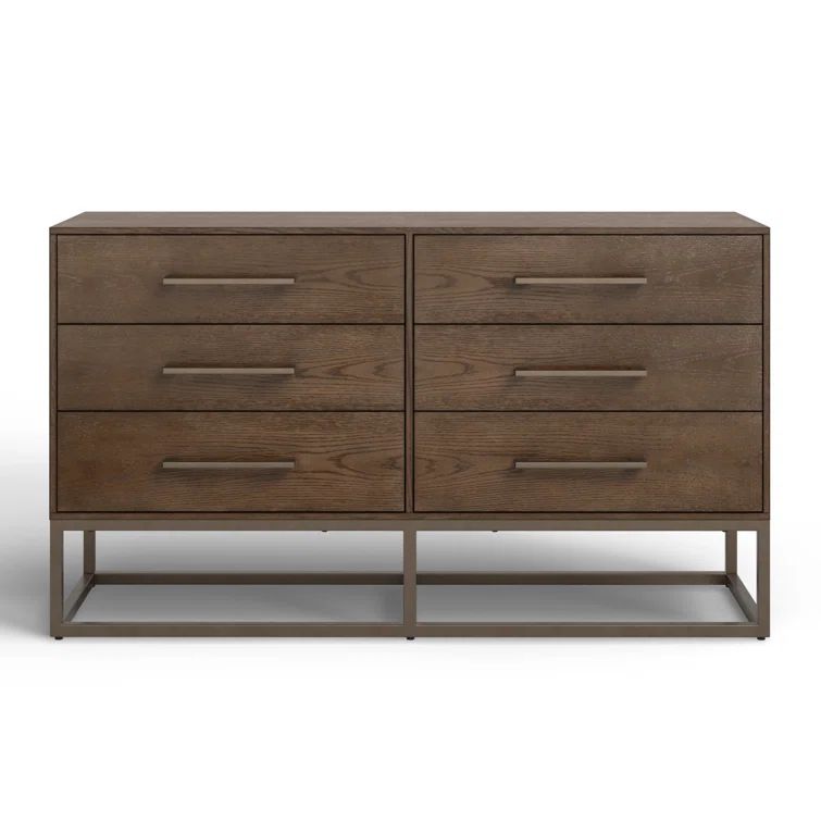Estelle Ash Brown and Gunmetal Modern 6-Drawer Dresser