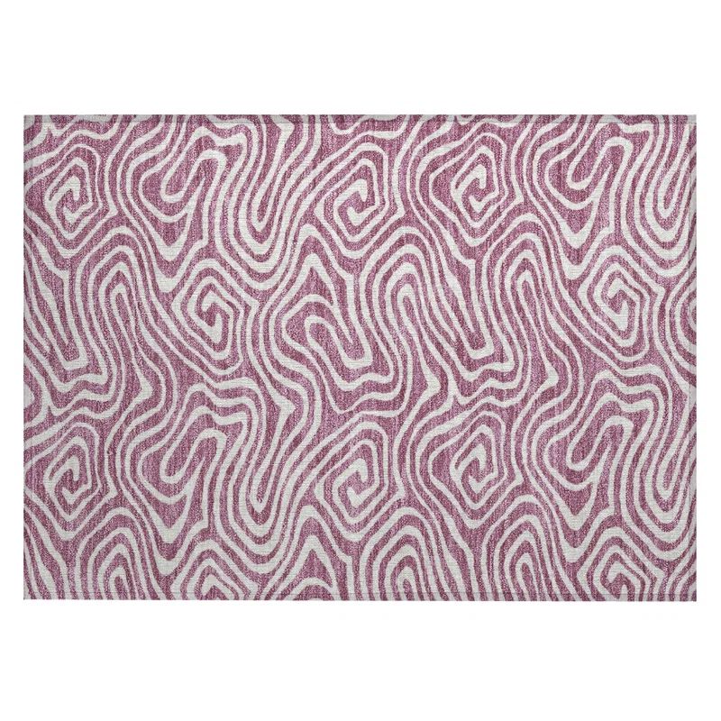 Plum and White Rectangular Washable Synthetic Rug