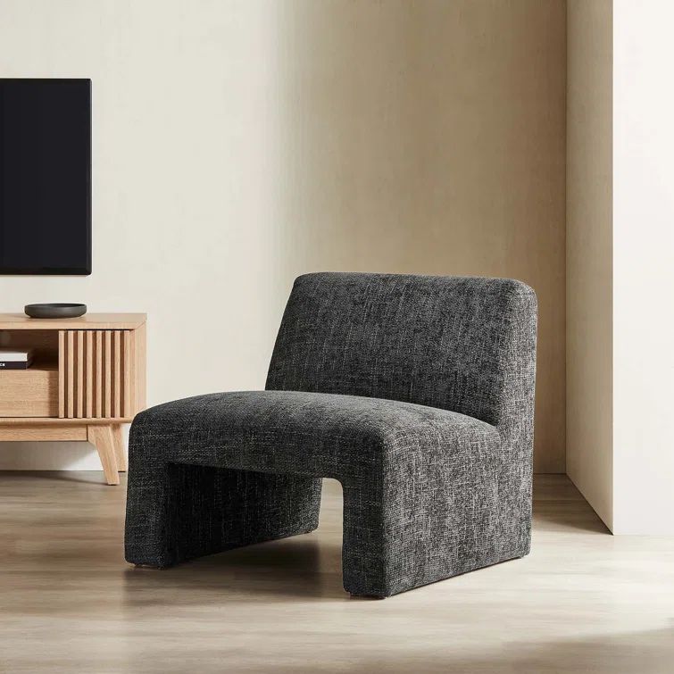 Carbon Black Chenille Upholstered Handcrafted Slipper Chair