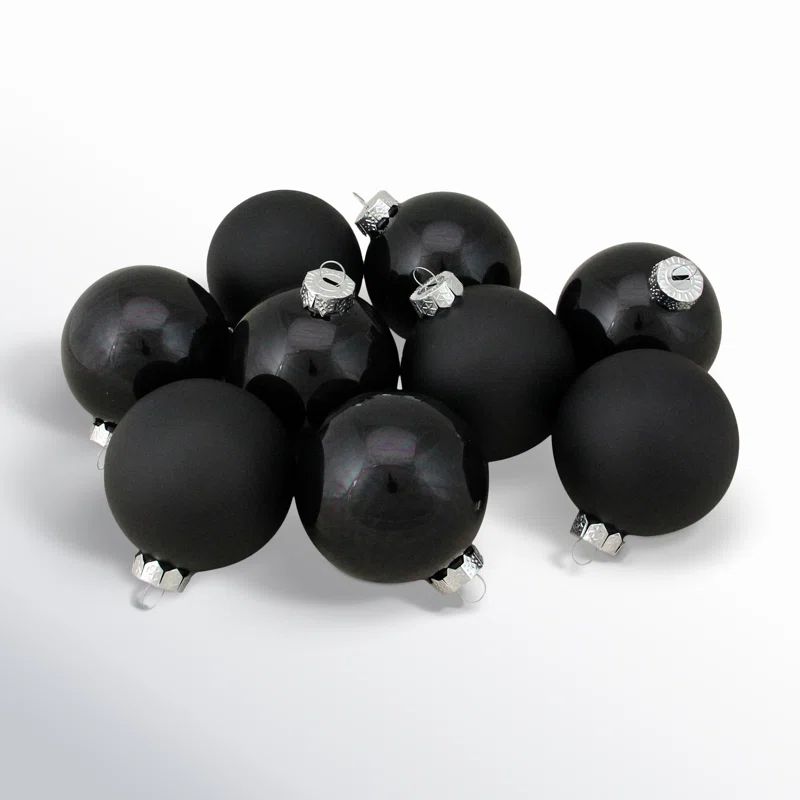 Shiny and Matte Black Glass Christmas Ball Ornaments Set