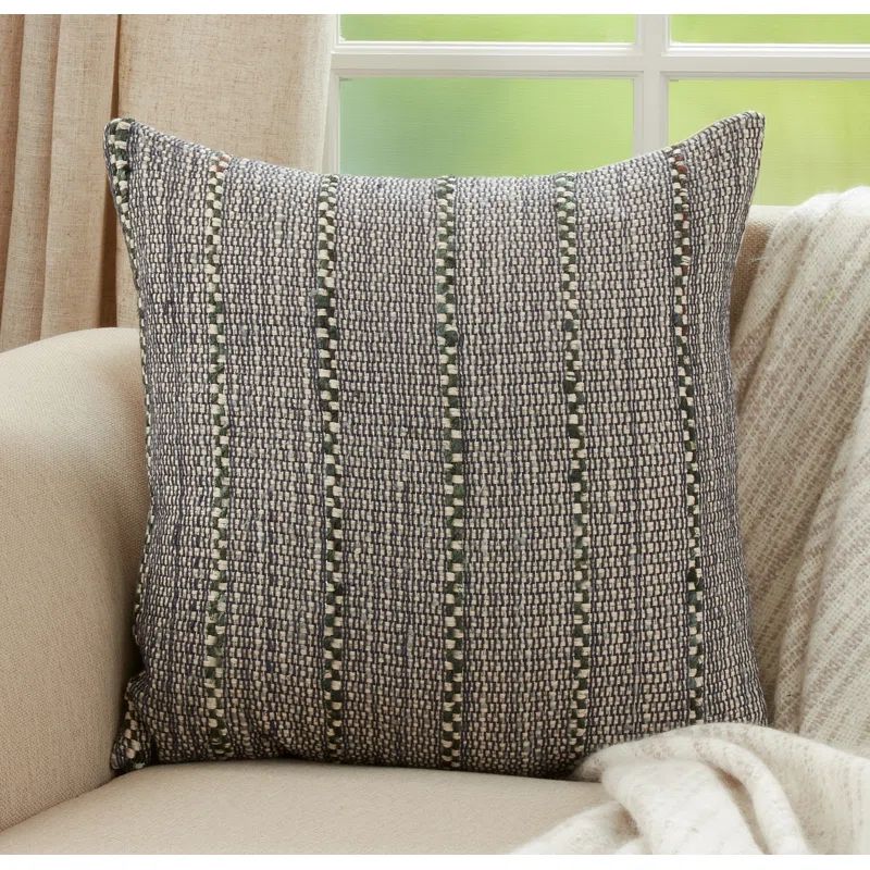 Blue Striped Cotton Throw Pillow with Poly Filling, 20" x 20"