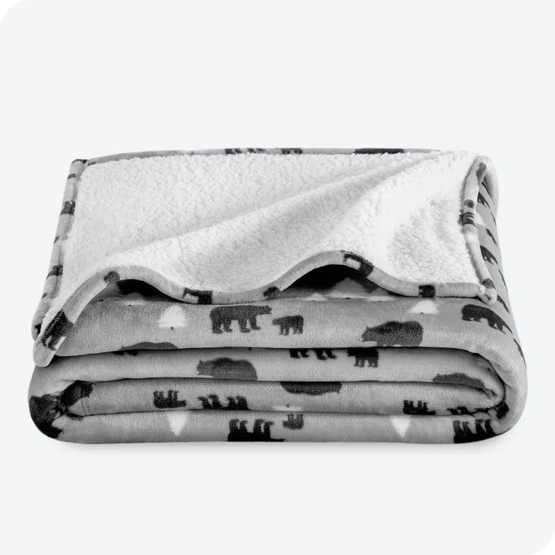 Kodiak Twin Gray Sherpa Fleece Reversible Blanket