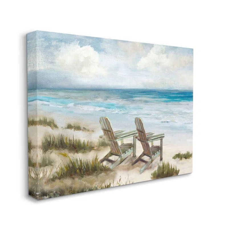 Blue and Beige Coastal Landscape Canvas Wall Art, 36 x 48 Inches