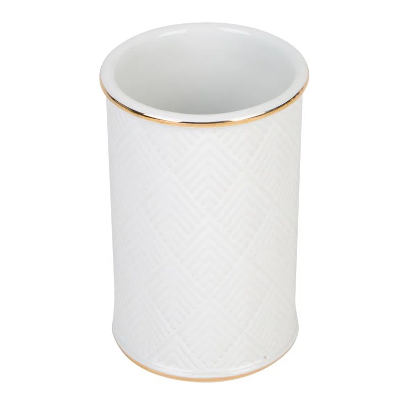 White and Gold Embossed Ceramic Bathroom Tumbler