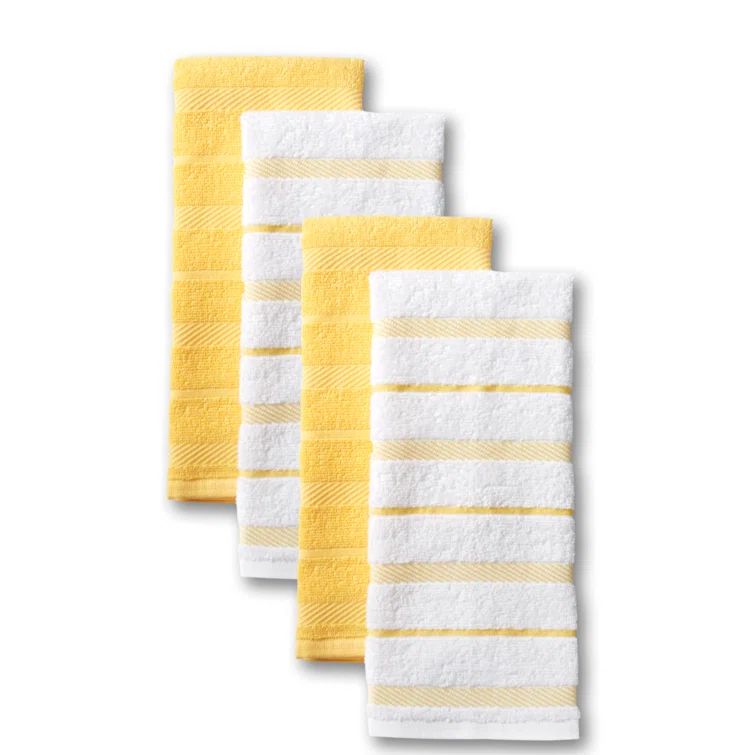 Albany Orange Sorbet Yellow and White Cotton Kitchen Towel Set of Four