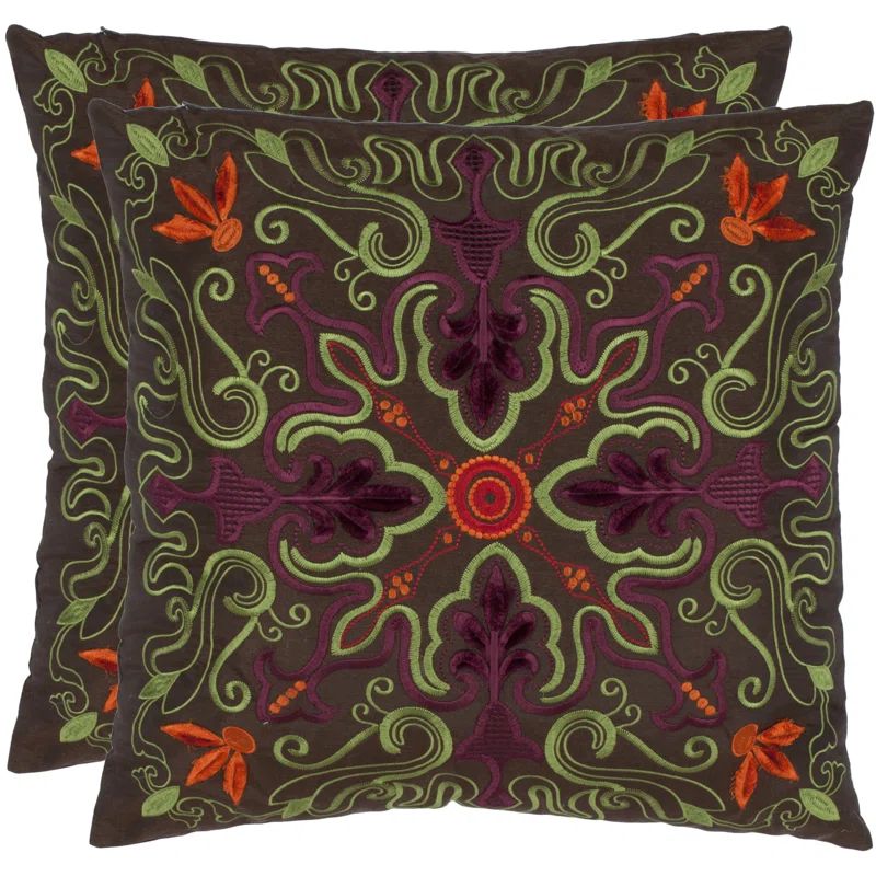 Bohemian Embroidered Brown and Multi Throw Pillows Set