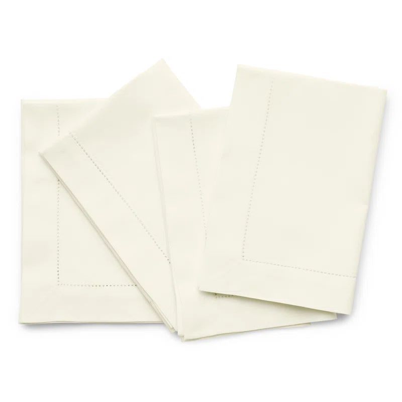 Ivory Cotton Linen Hemstitch Dinner Napkins Set of 4