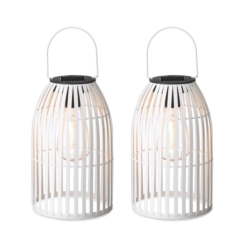 9.75" White Metal Solar Powered Outdoor Lantern Set